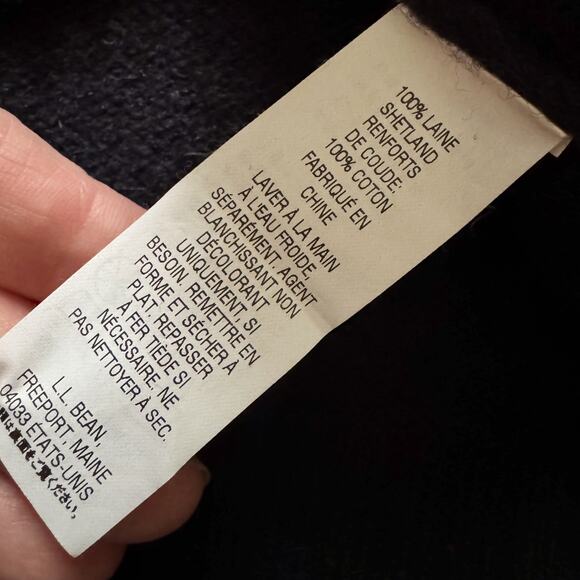 L.L. Bean Shetland Wool Sweater Men's Sz Large Navy 1/4 Zip Elbow Patch Grandpa - Picture 8 of 9